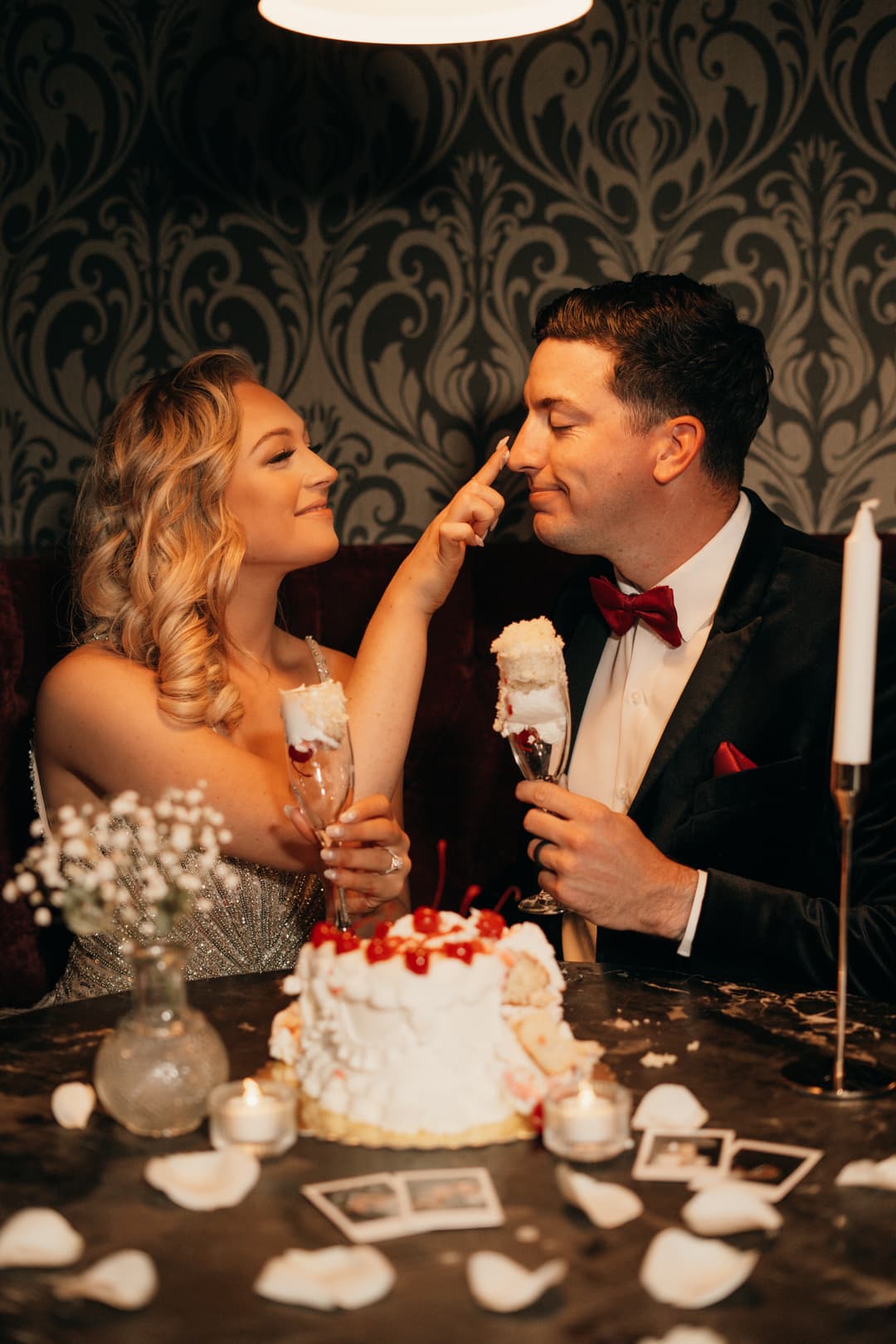 Bride & Groom Playful Cake Moment
