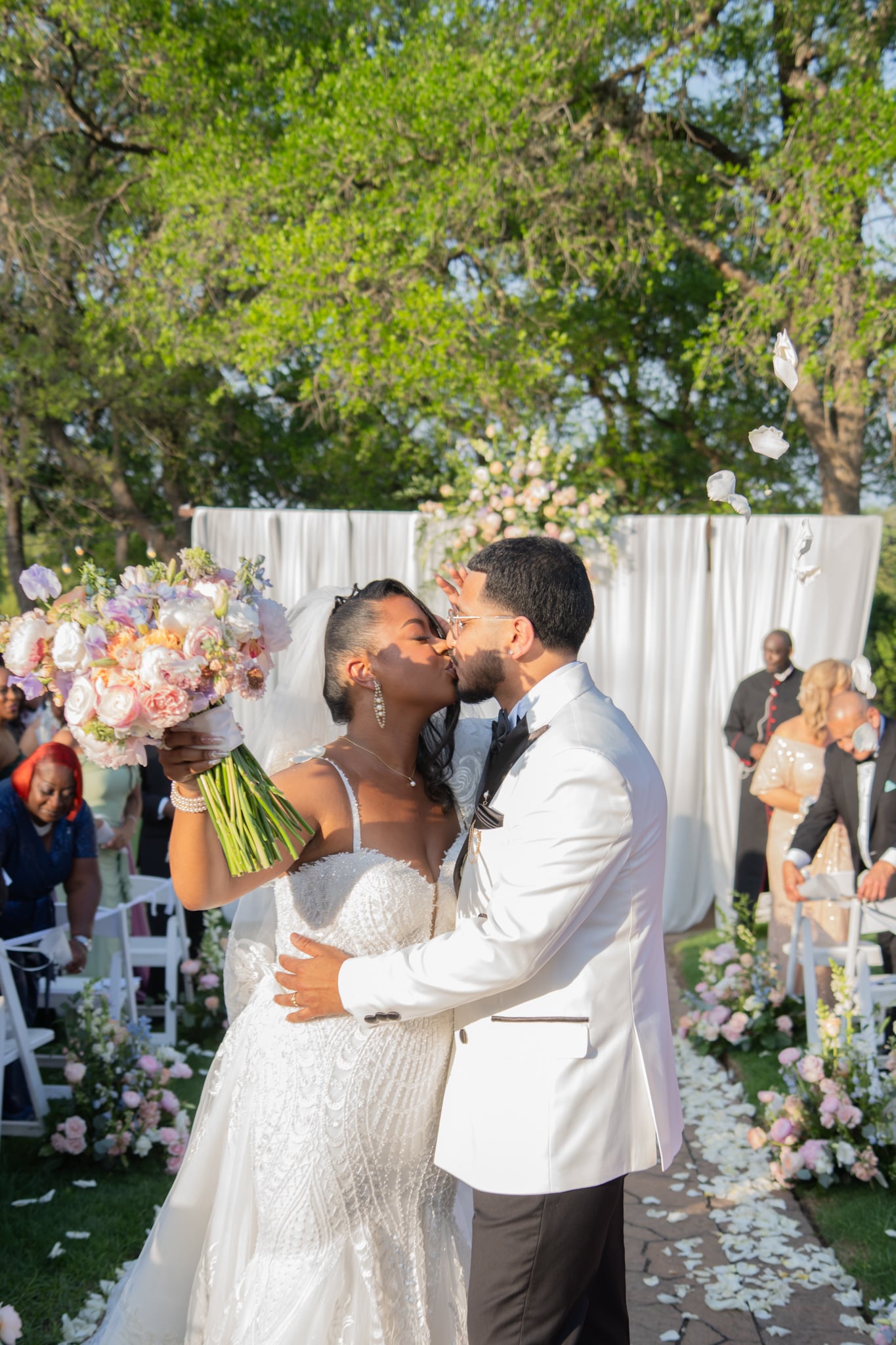Petals being thrown after ceremony Petals being thrown after ceremony
